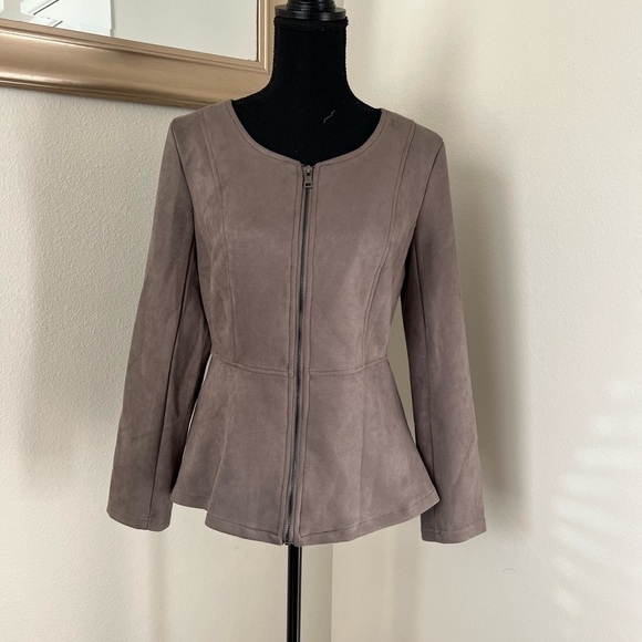 Solitaire Jackets & Blazers - Anthropologie Solitaire Taupe Faux Suede Zip Up Jacket
